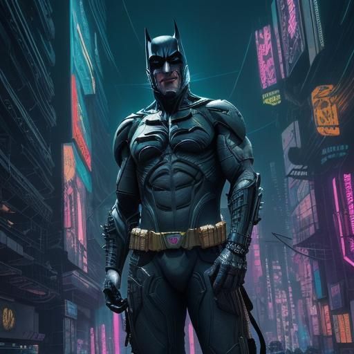 Cyberpunk Batman in Neon Cityscape