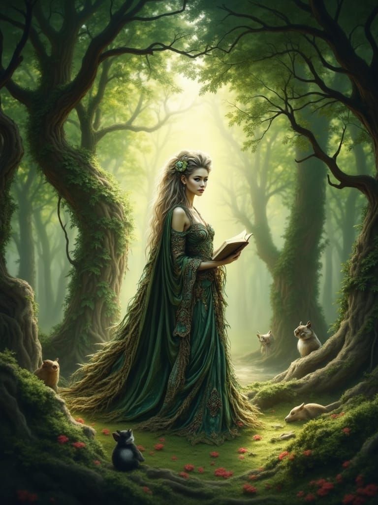 Forest Guardian in Sunlit Glade: Digital Illustration
