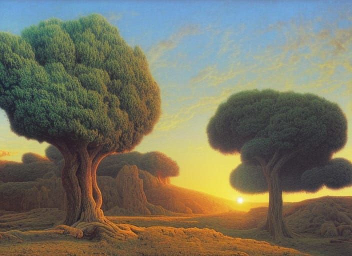 Olive Tree Sunset in Renaissance Style