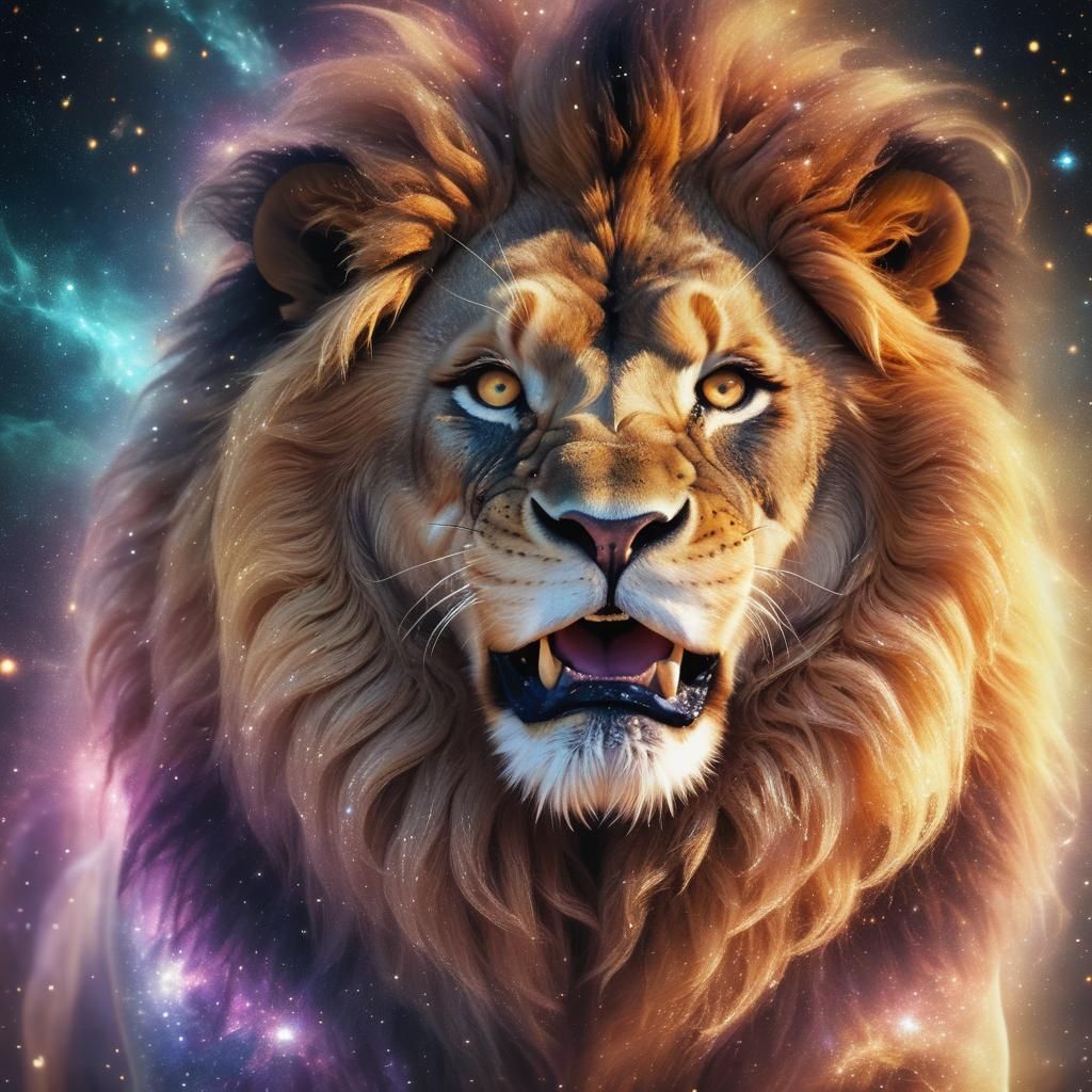 Glowing Galactic Lion Roaring in Space