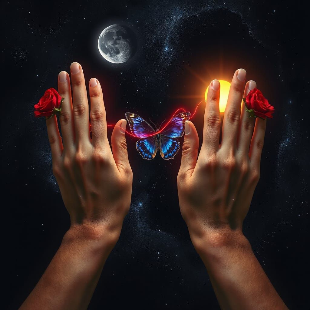 Ethereal Hands Reach Across Cosmos in Dreamlike Style