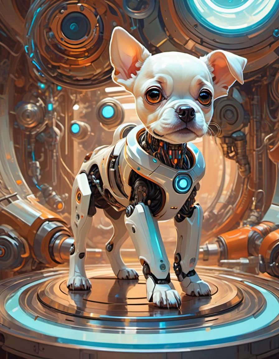 Adorable Robotic Dog Companion in Chibi Style