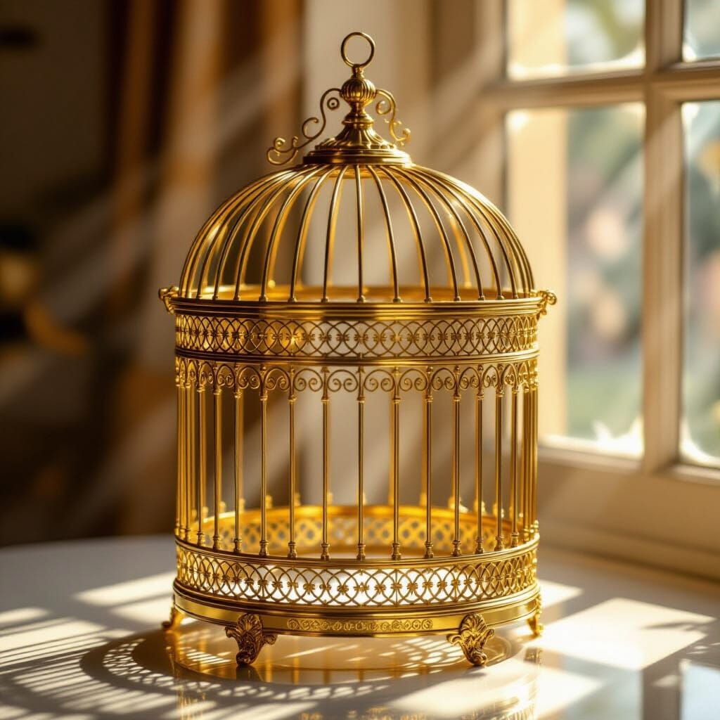 Ornate Golden Birdcage with Rococo Art Nouveau Style