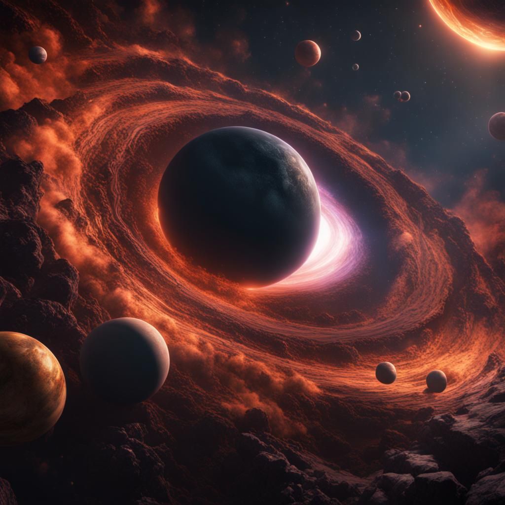 Black Hole Consumes Planets: Detailed Matte Painting