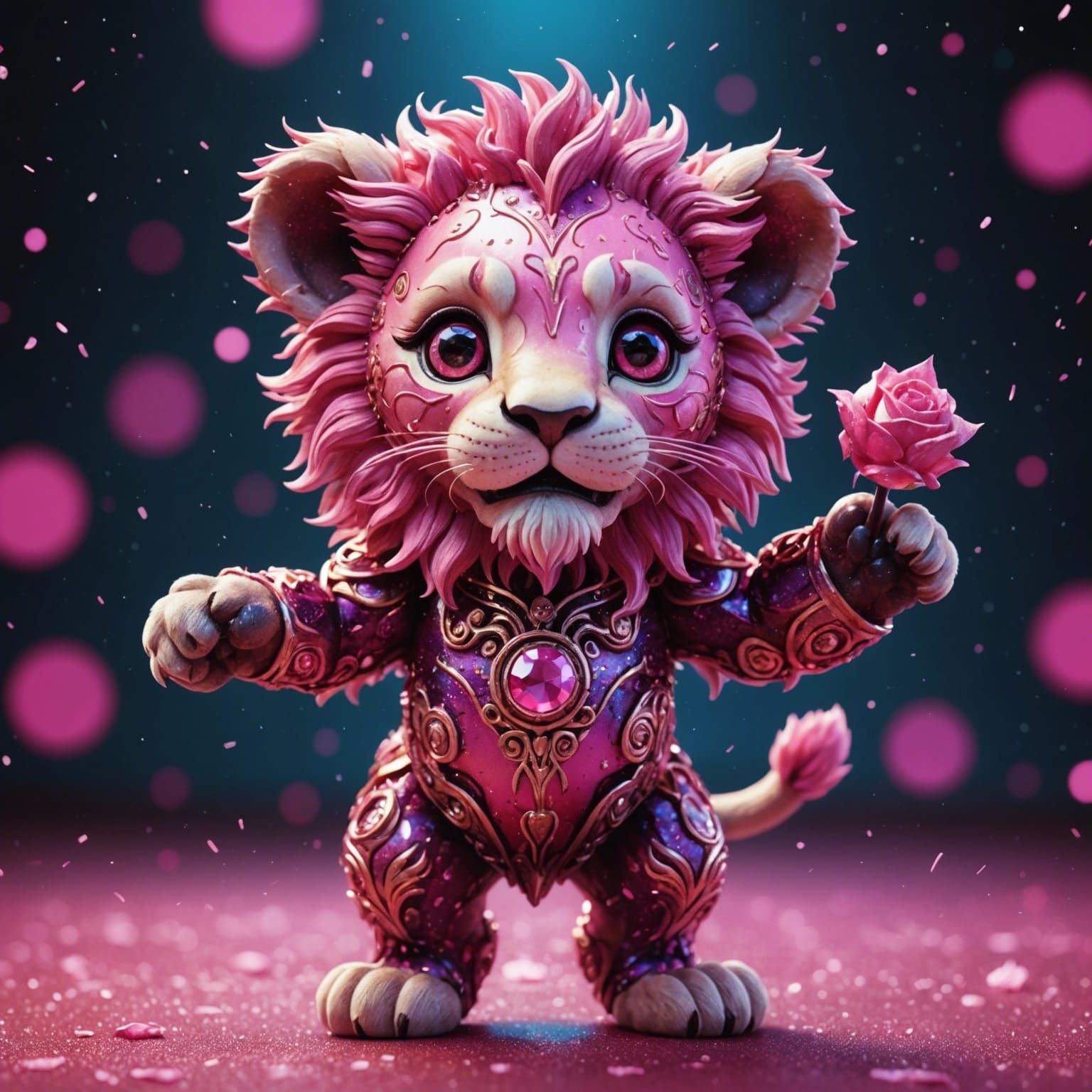 Flamboyant Pink Chibi Lion Ballerina in Cosmic Style