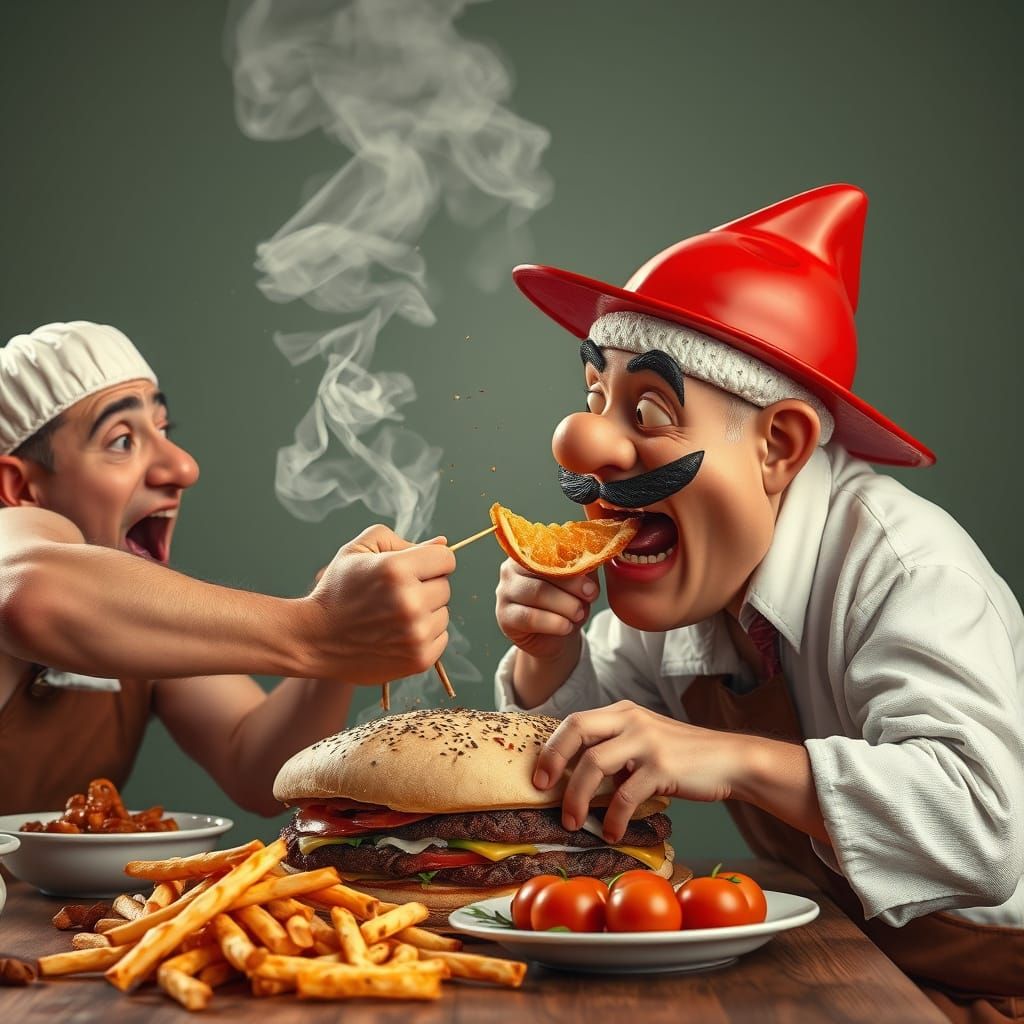 food fighting, photorealistic
