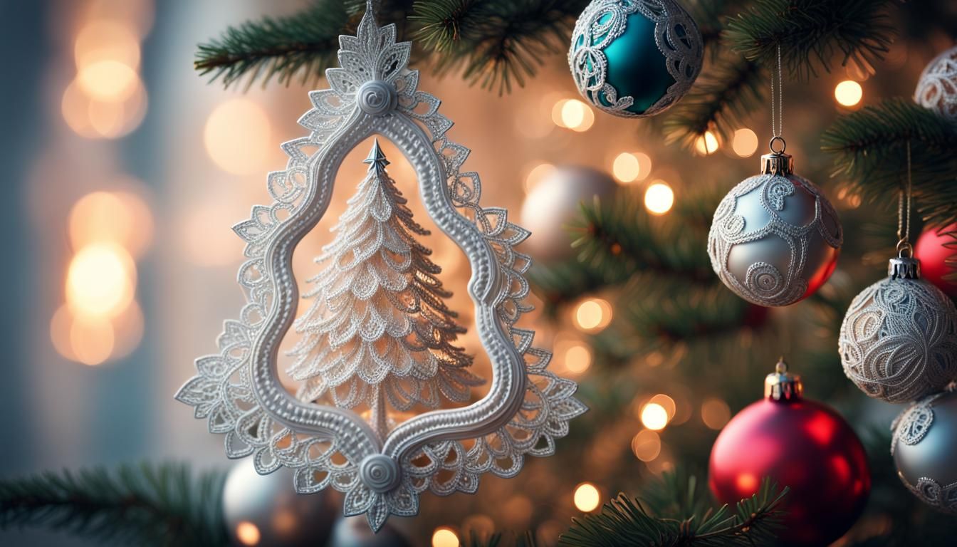 Christmas tree ornaments made of lace.