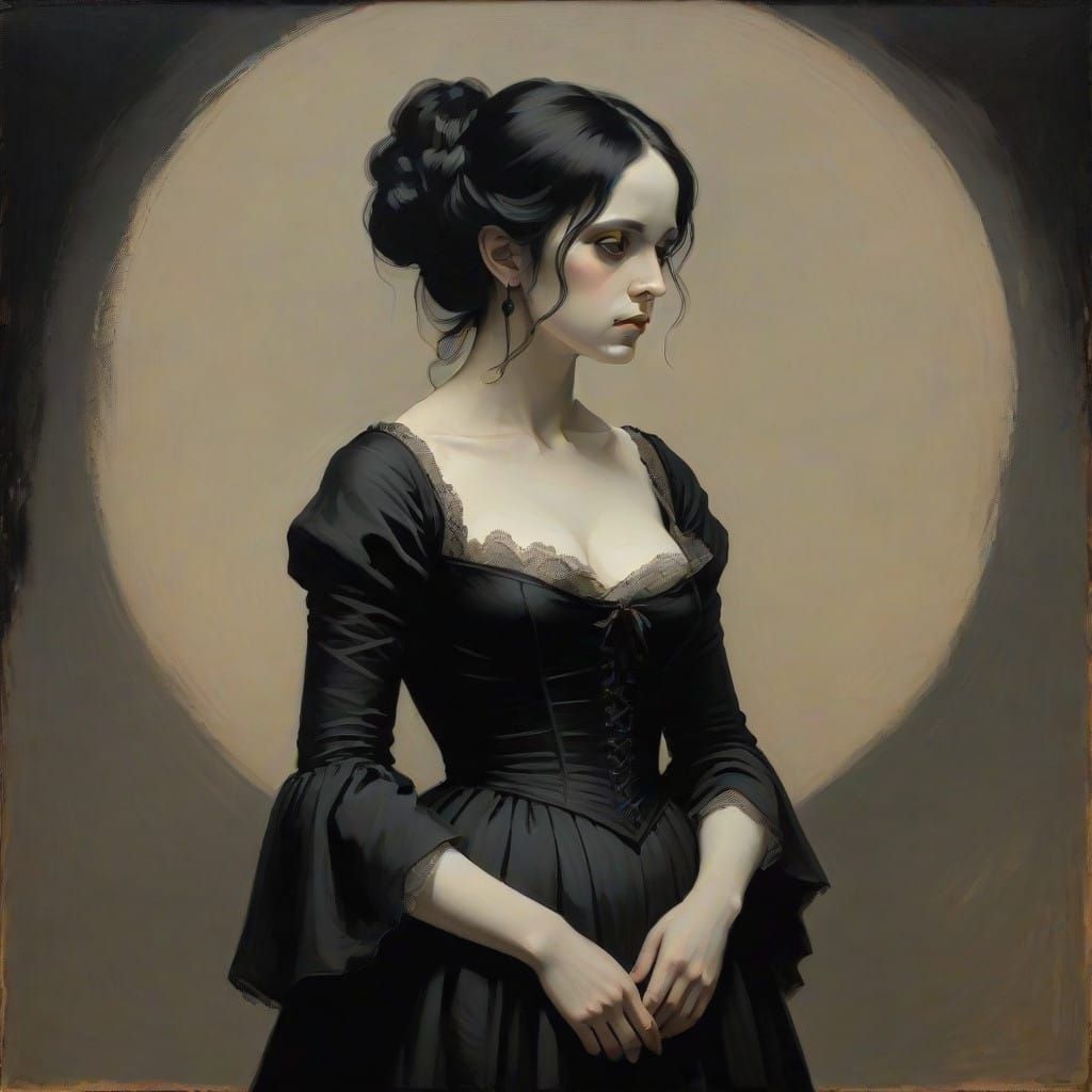 Ethereal Gothic Woman in Shadowed Darkness