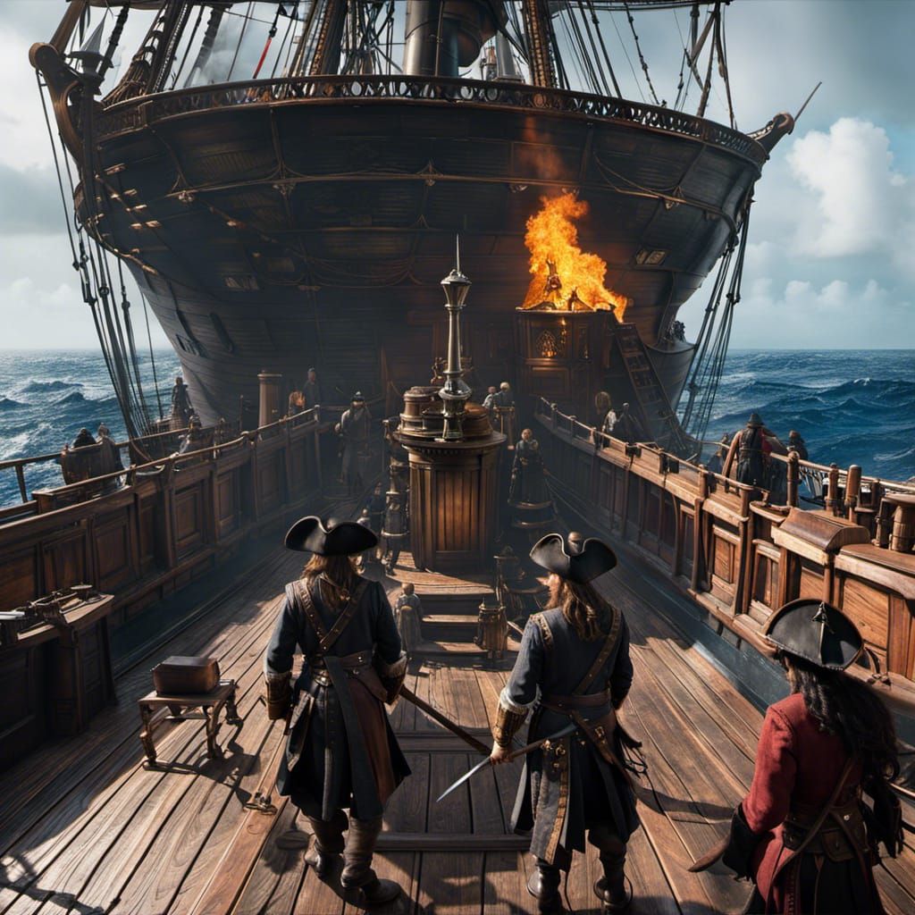 Pirates Boarding Ship in Fiery First-Person View
