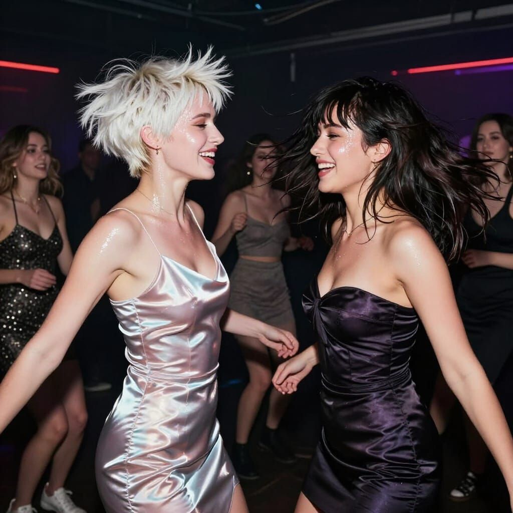 Women Dancing Wildly in Nightclub