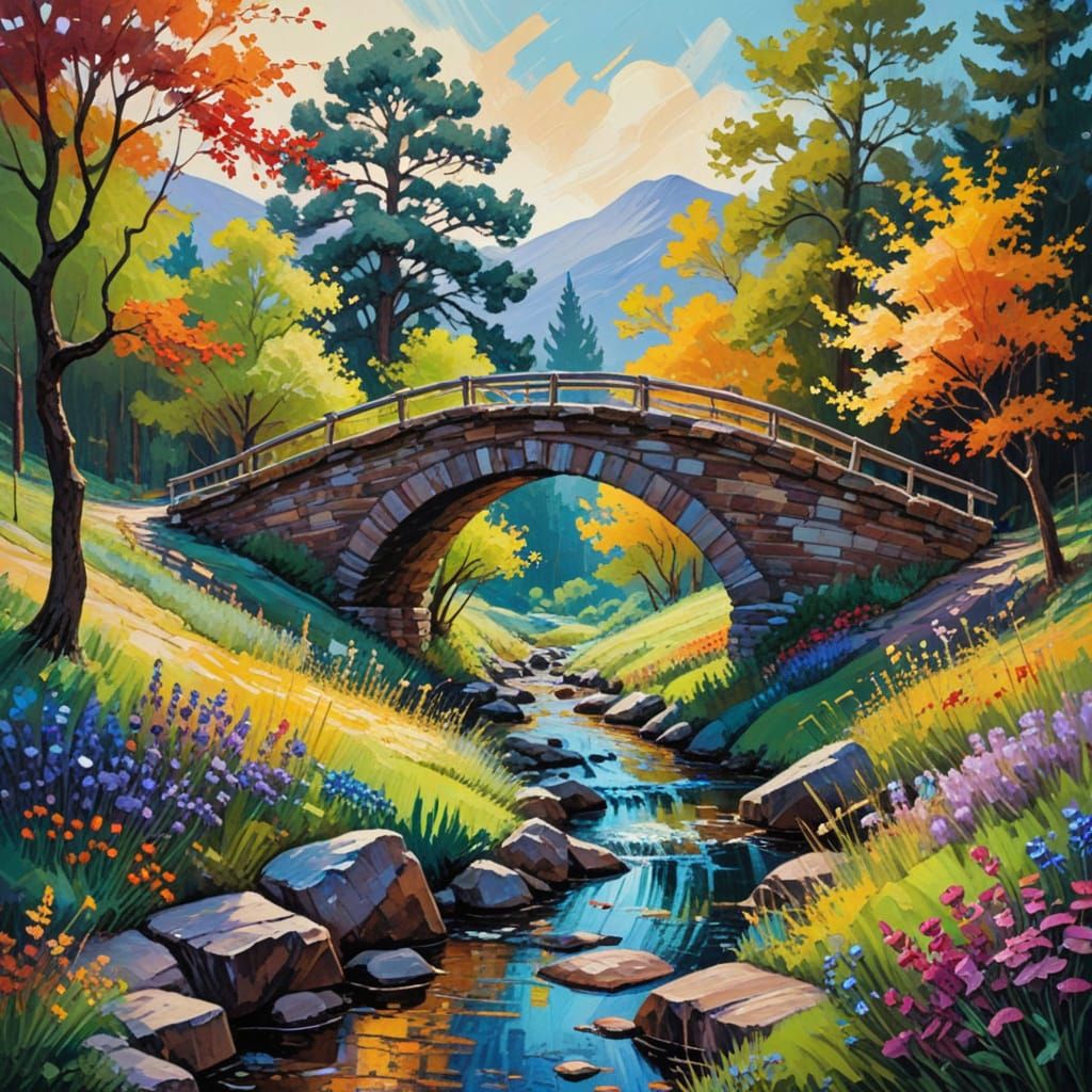 Vibrant Bridge Entrance in Neo-Expressionist Masterpiece