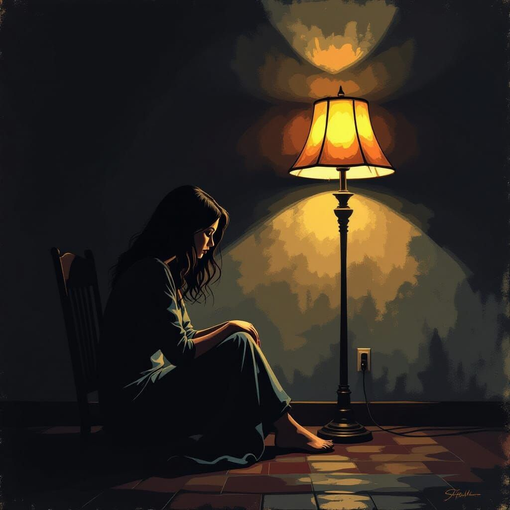 Woman in Lamp Light: Folk Art Melancholy