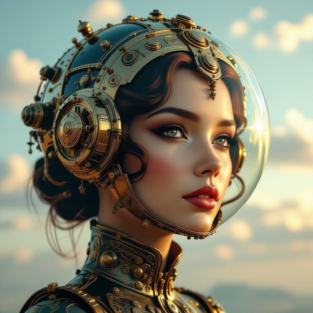 Steampunk Airballoon Merges With Female Face