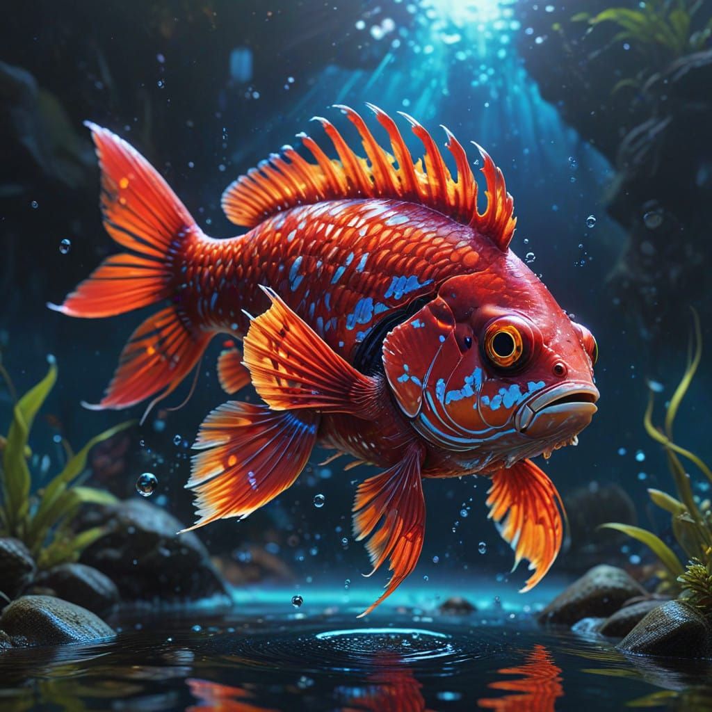 Dark Red Flame Hawk Fish in Serene Ocean Habitat