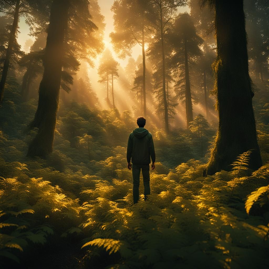 Erran in Lush Forest with Bioluminescent Glow