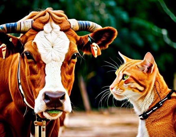 Indian Cow and Egyptian Cat Portrait