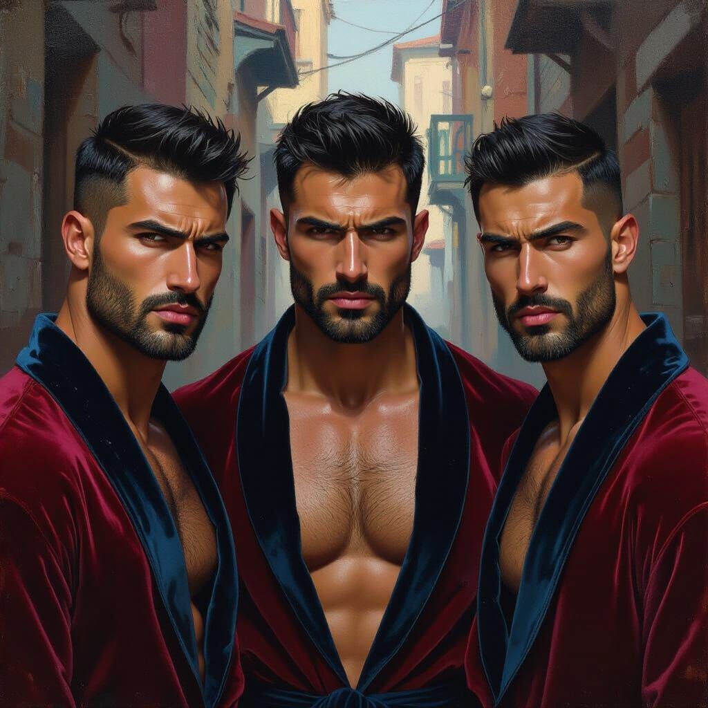 Impasto Oil Painting of Angry Men in Alley