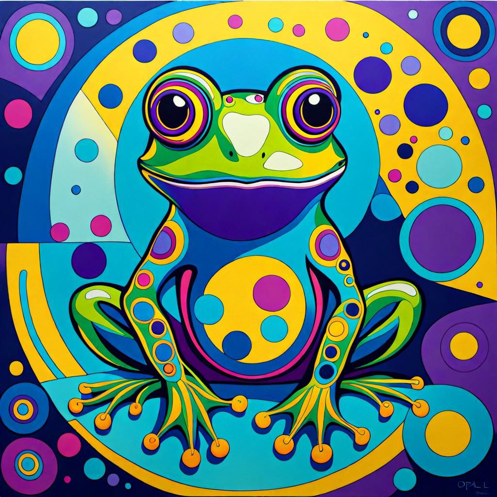 Psychedelic Frog in Geometric Circles, Art Brut Style