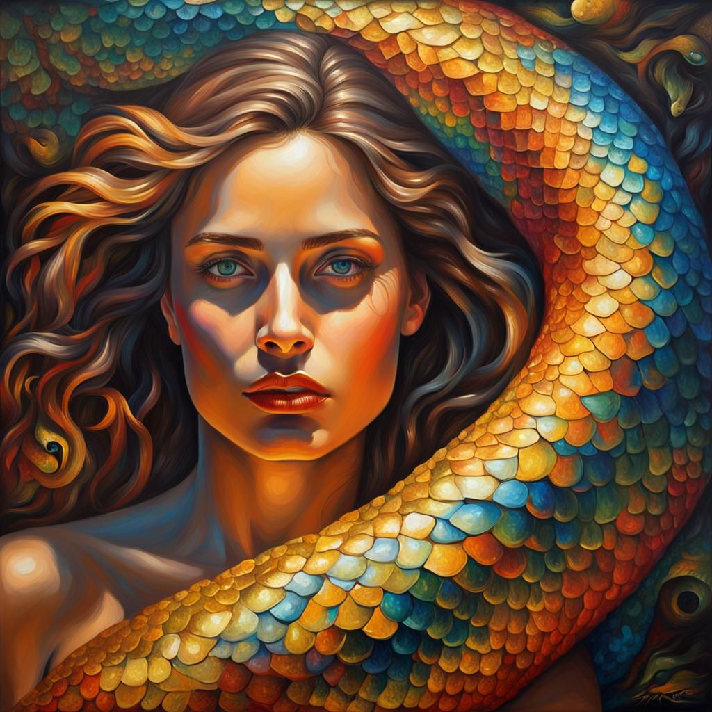 Hyper-Realistic Cobra Goddess in Vibrant Oil Painting