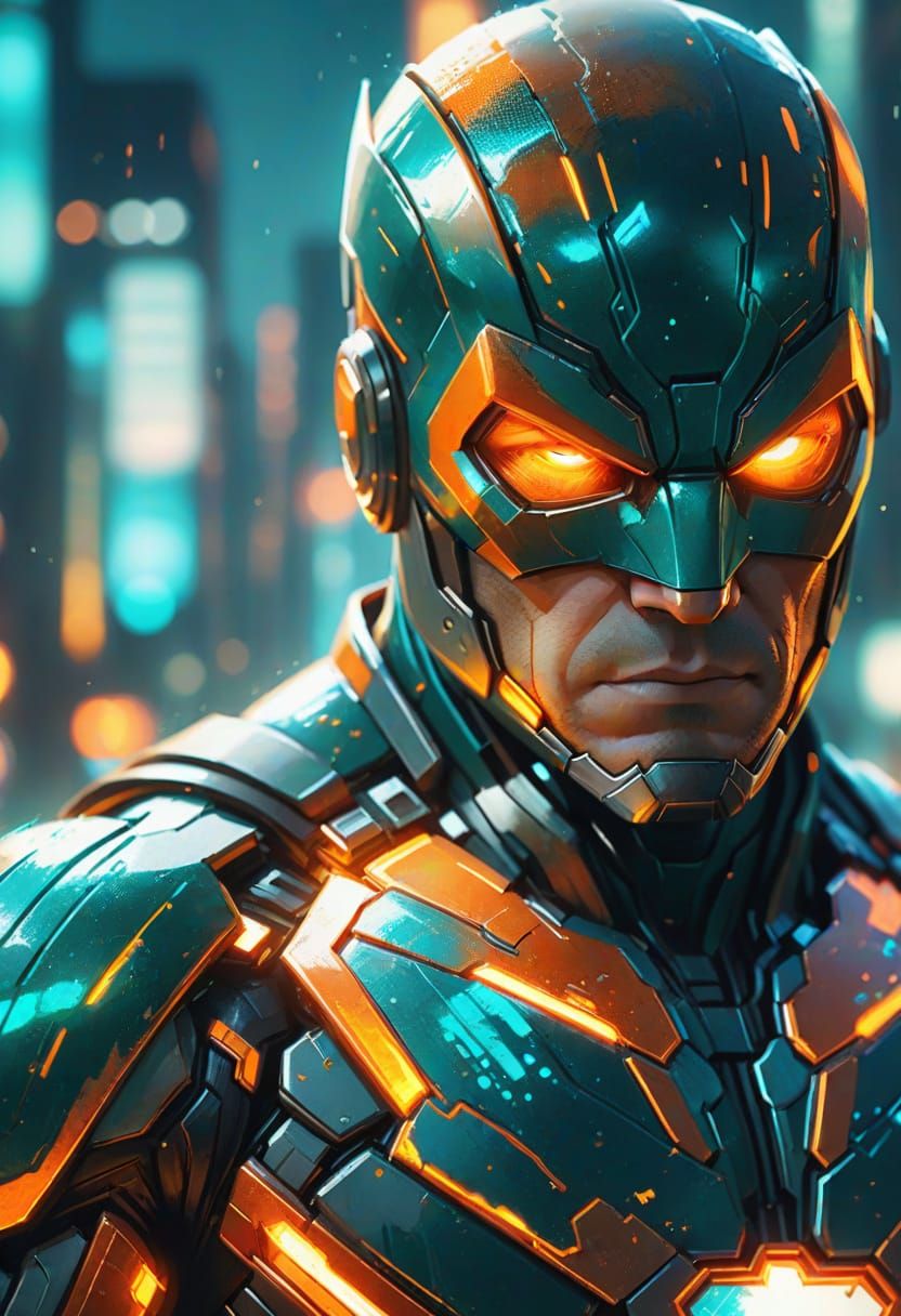 Superhero Character in Orange and Teal Impressionism