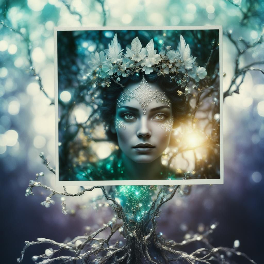 Ethereal Fairy Queen Portrait in Vintage Polaroid Style