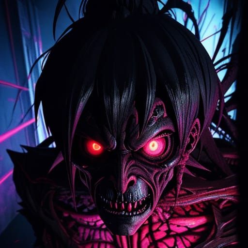 Distorted Body Horror Creature in Vibrant Anime Style