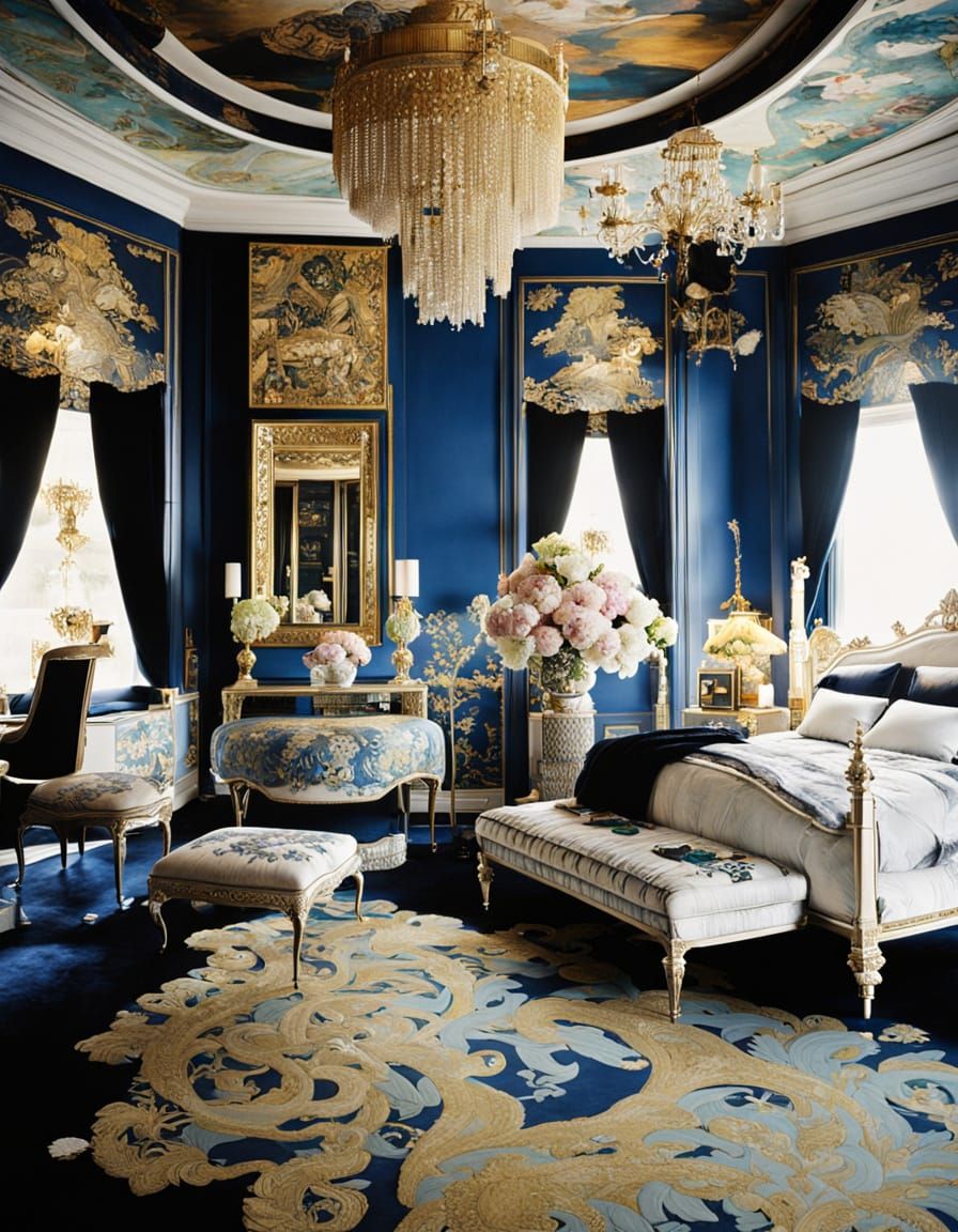 Extravagant Bedroom Interior in Botticelli Style