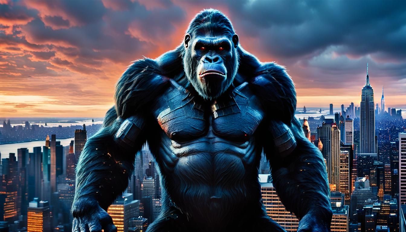 King Kong Ravages New York: Hyperrealistic Dusk Scene