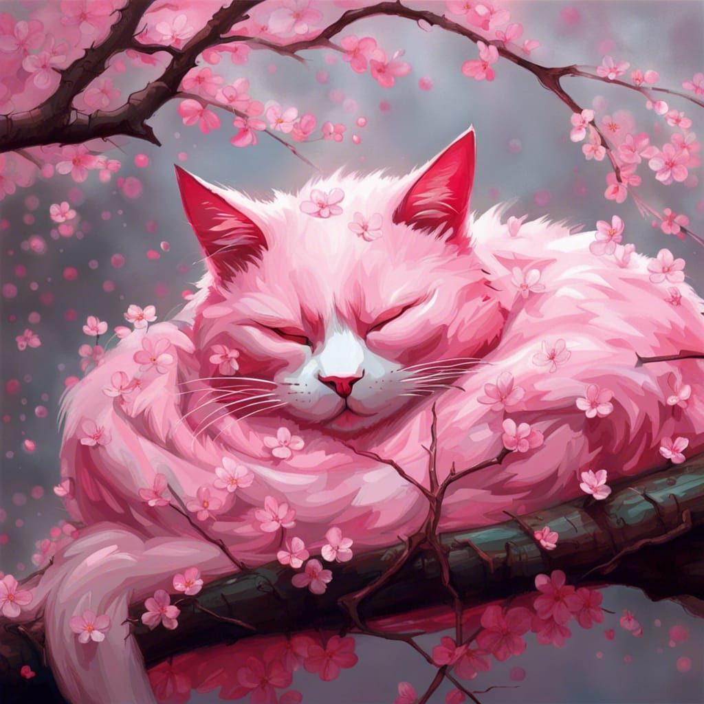 Cherry Blossom Cat Napping: Sinister Art