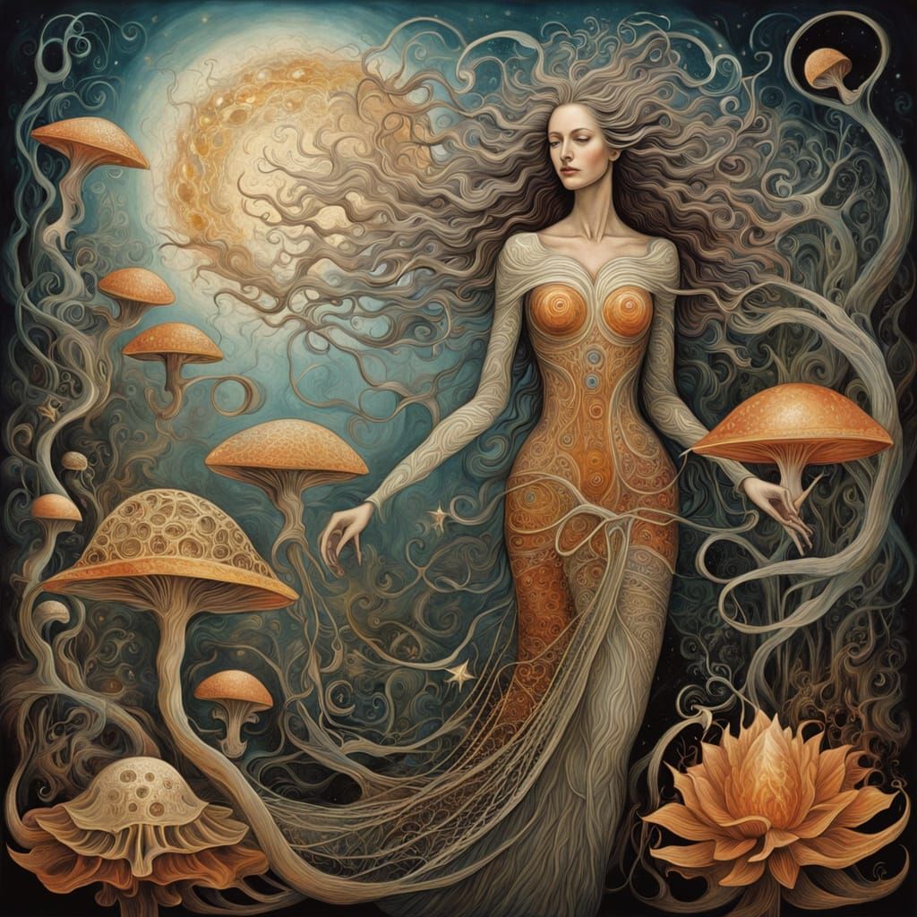 Cosmic Surrealist Painting of Woman in Nebula