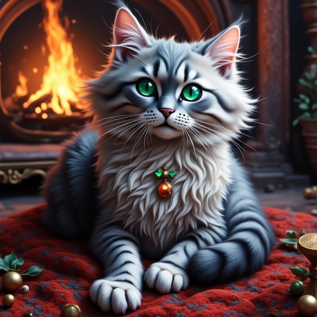 Regal Silver Cat Reigns Supreme in Mystical Realm