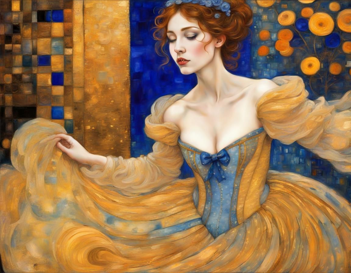 Ethereal Blue Cinderella in Klimt Style