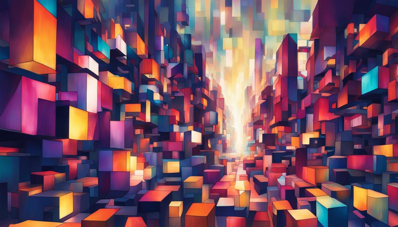Translucent Pixels in Aetherpunk Cubist Style