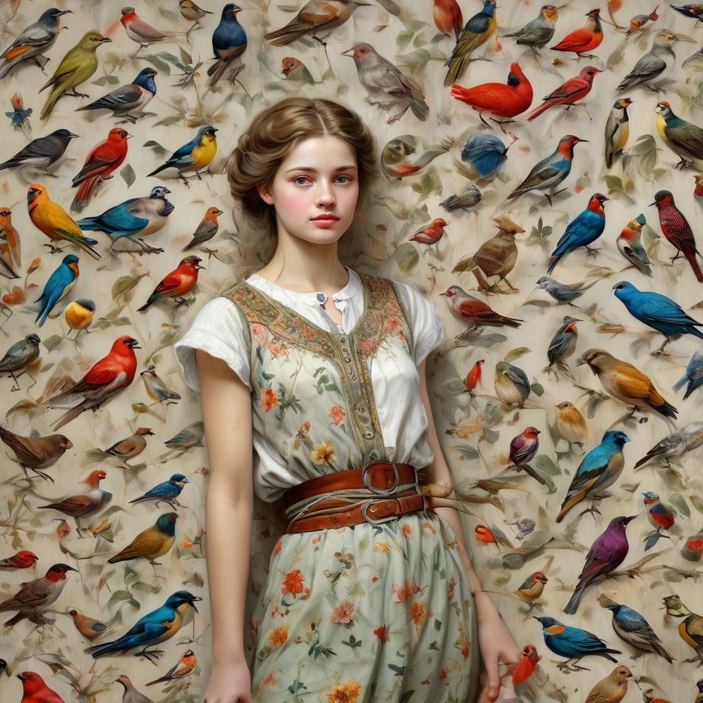 Beautiful Woman with Digital Pet in Painting