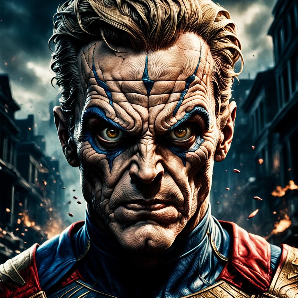 Hyperrealistic Portrait of Homelander as Madman