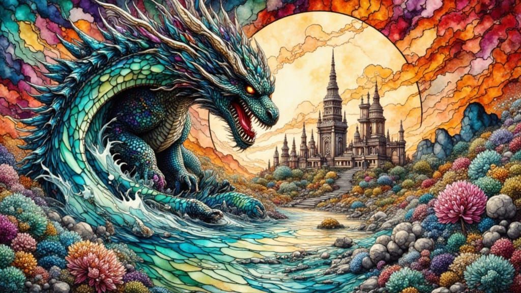 Godzilla in Mythic Chinese Legend, Dynamic Action Painting