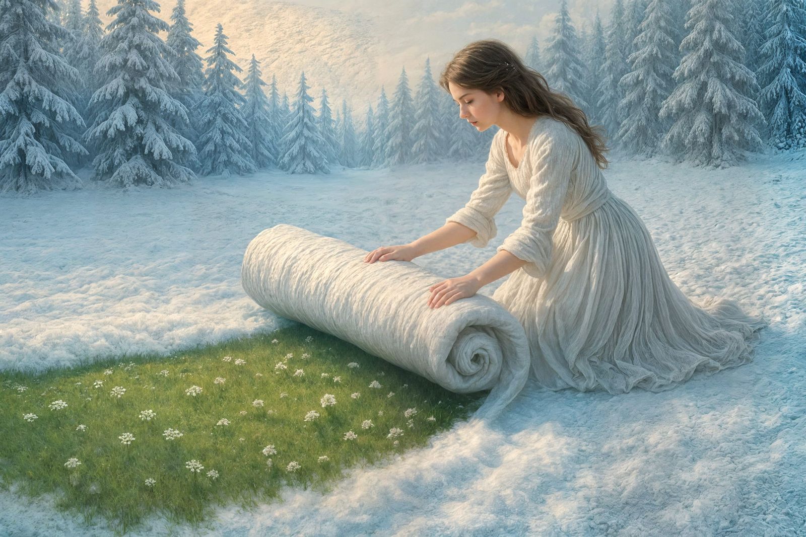 Surreal Winter Scene: Unveiling a Spring Meadow