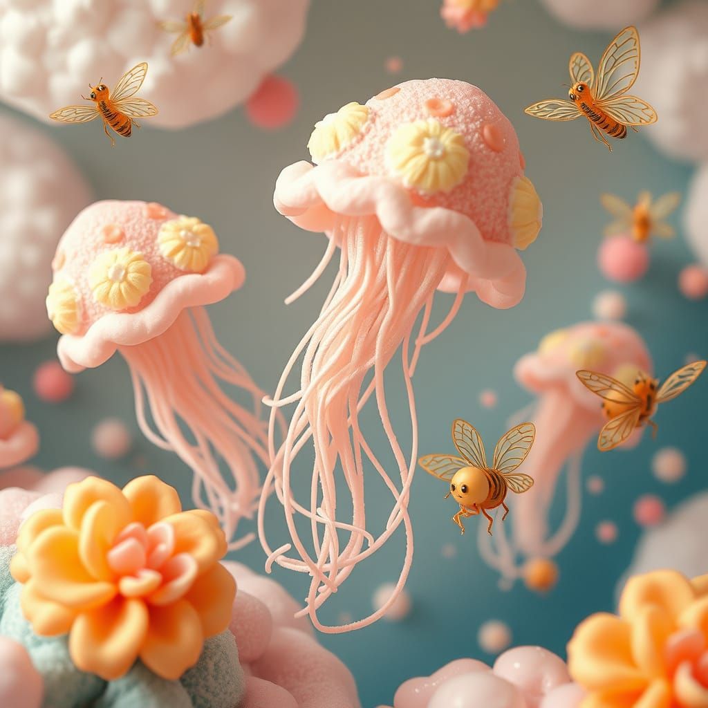 Marshmallow Jellyfish in a Candy Dreamscape