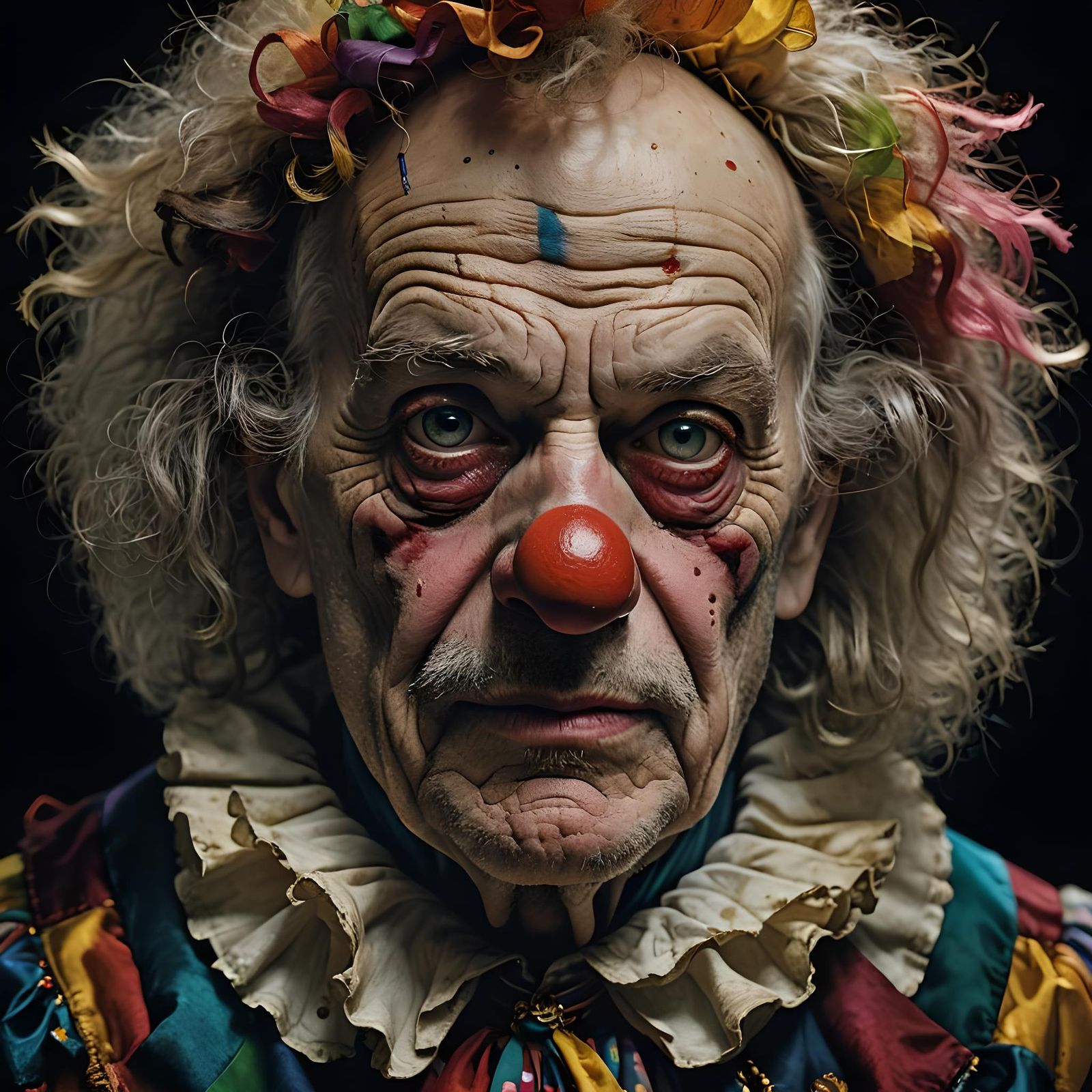 Melancholic Clown Portrait in Editorial Style