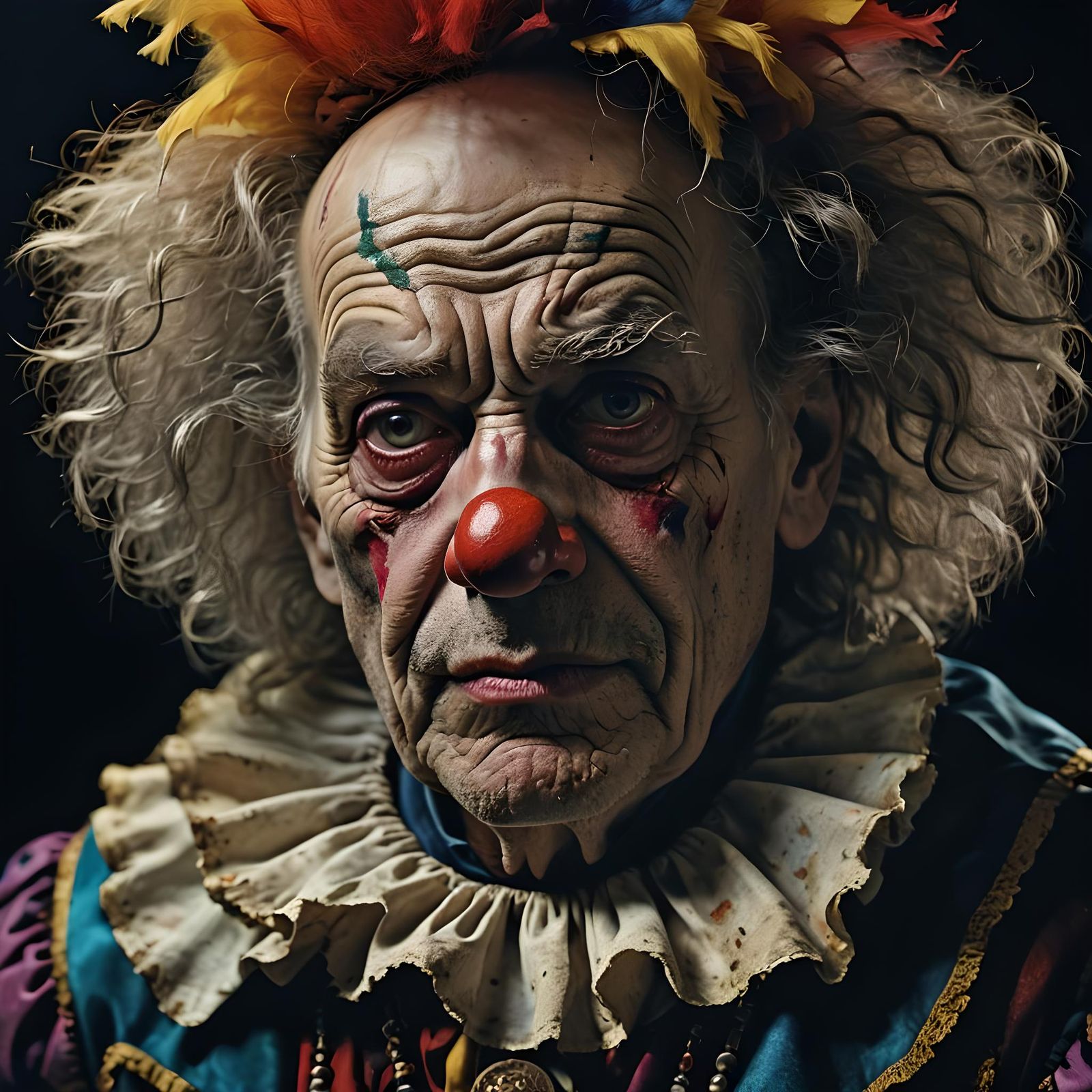 Tragic Clown Portrait in the Style of Steve McCurry