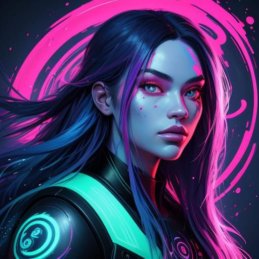 Vibrant Sci-Fi Concept Art of a Girl with Glowing Neon Accen...