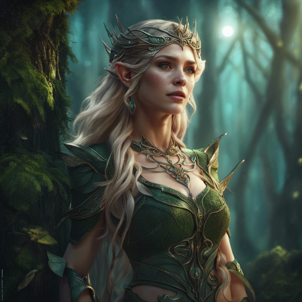 Enchanting Elven Woman in a Detailed Matte Painting