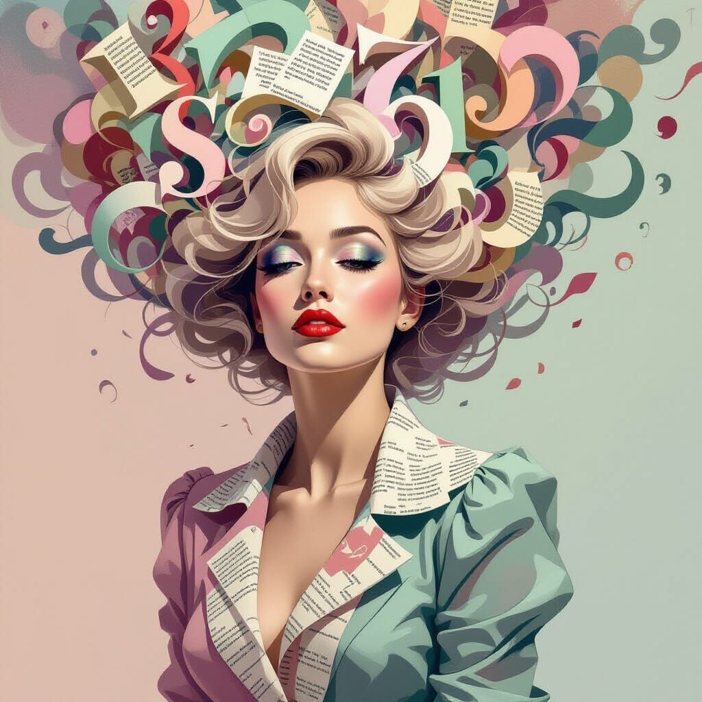 Dadaism Portrait: Woman Emerging from Typography Tornado