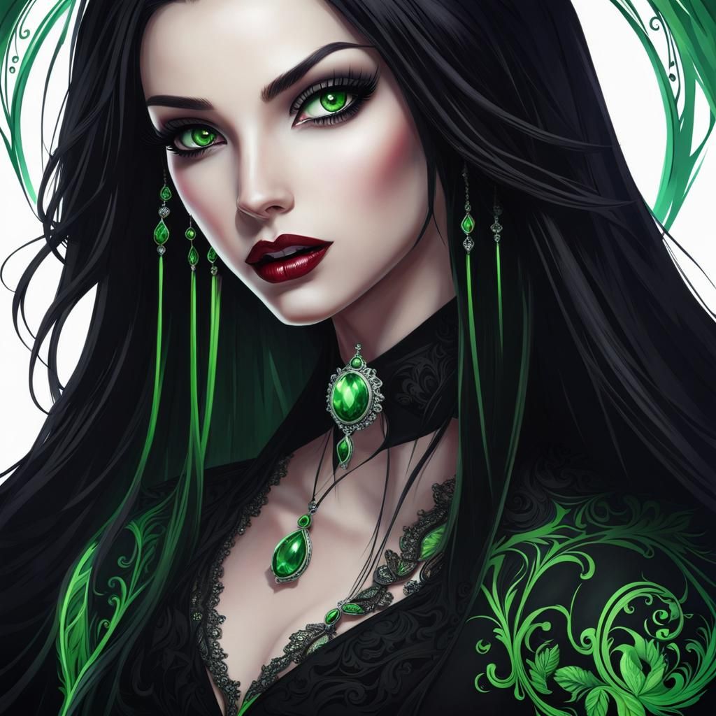 Vampire Girl Portrait with Green Eyes