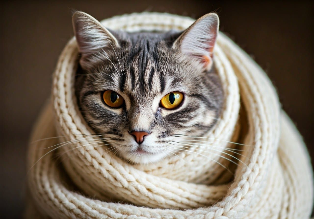 Grey Cat in Soft Knit, Amber Eyes