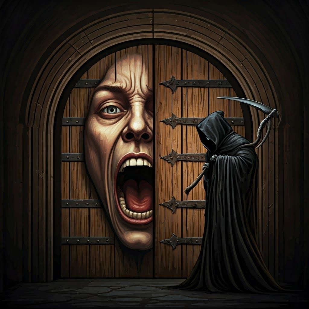 Biomechanical Doorway: A Gothic Horror Scene
