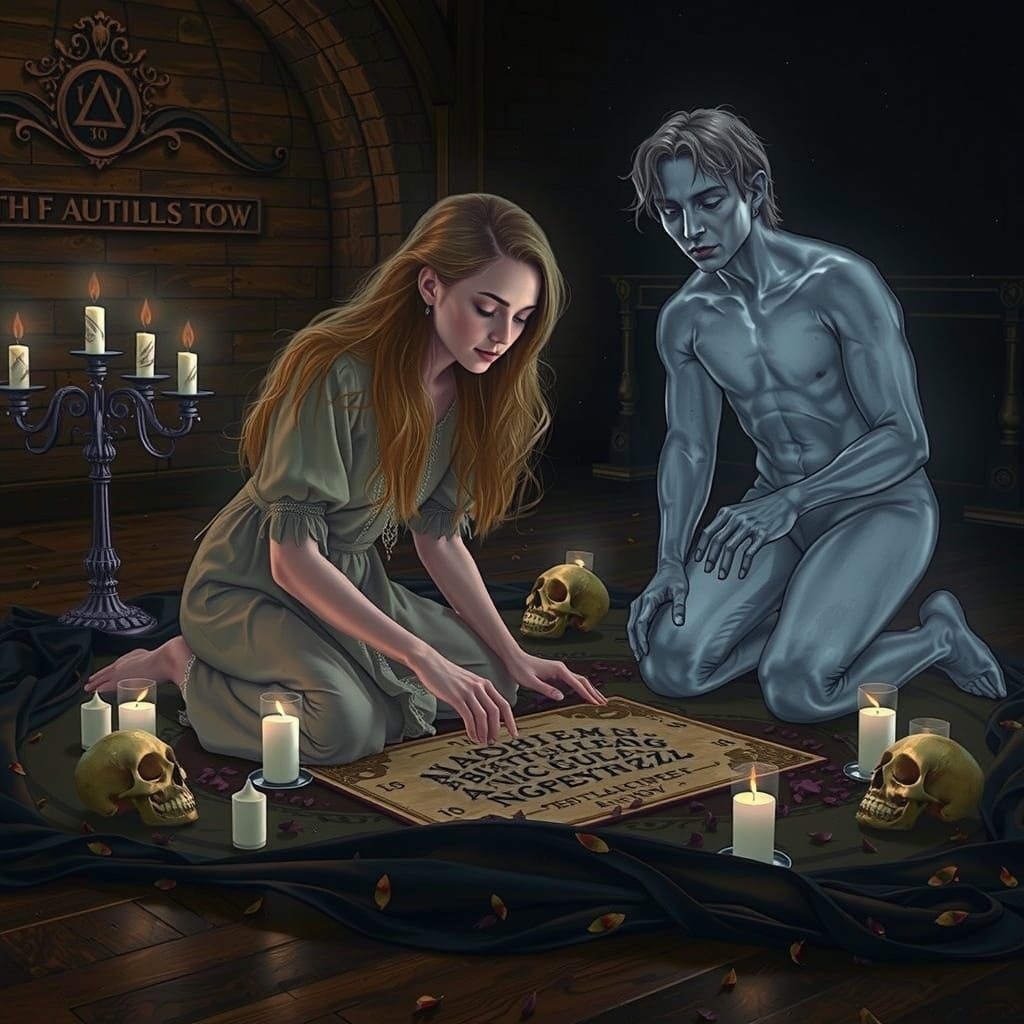 Woman Connects with Spirit in Dark Fantasy Scene