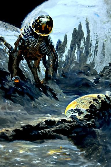 The Moon with Horror Planets, Oil Painting