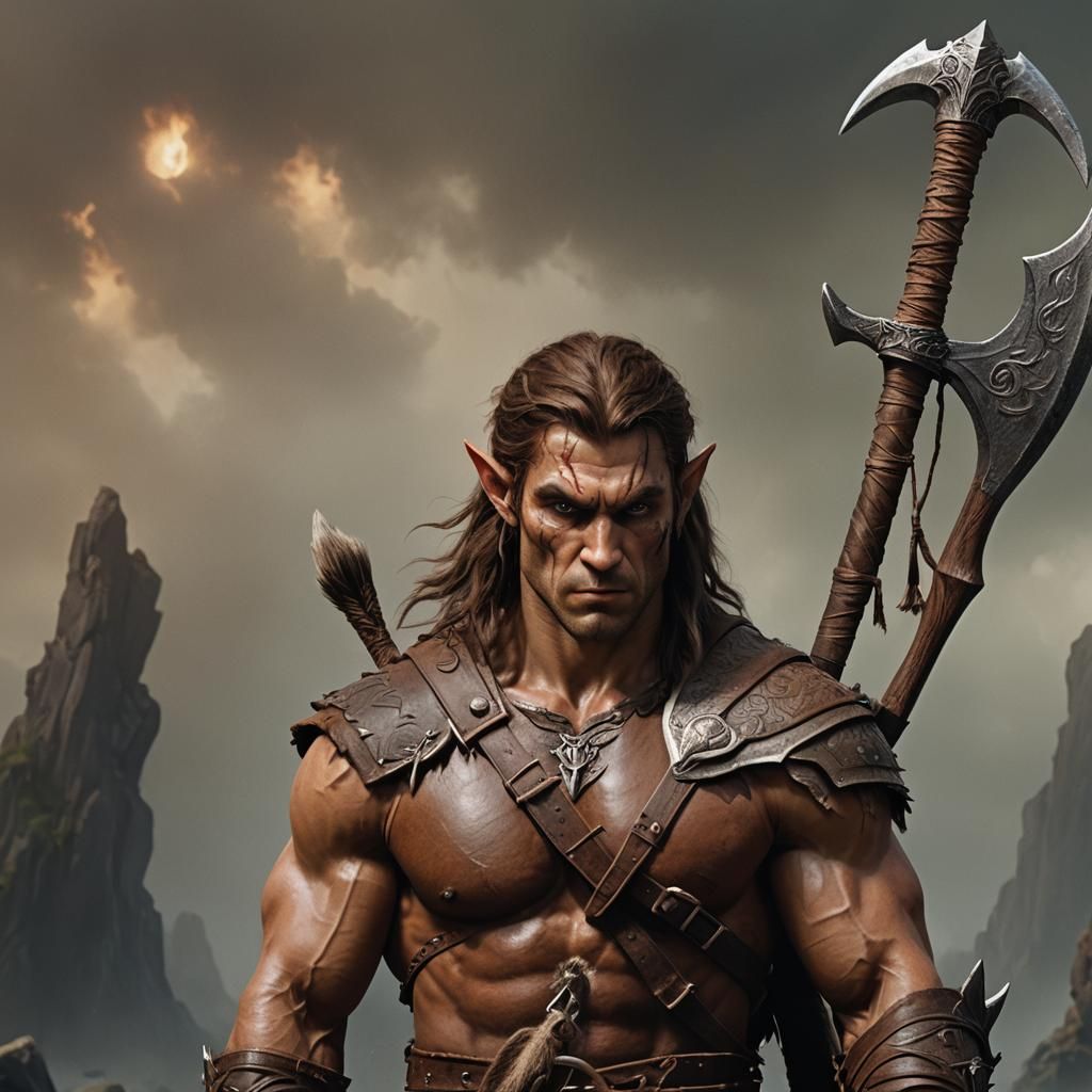 Wood Elf Barbarian with Great Axe in Fantasy Art