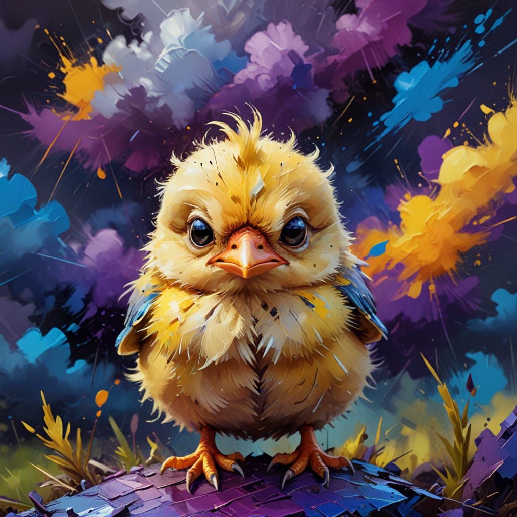 Grumpy Chick Portrait in Whimsical Cartoon Style